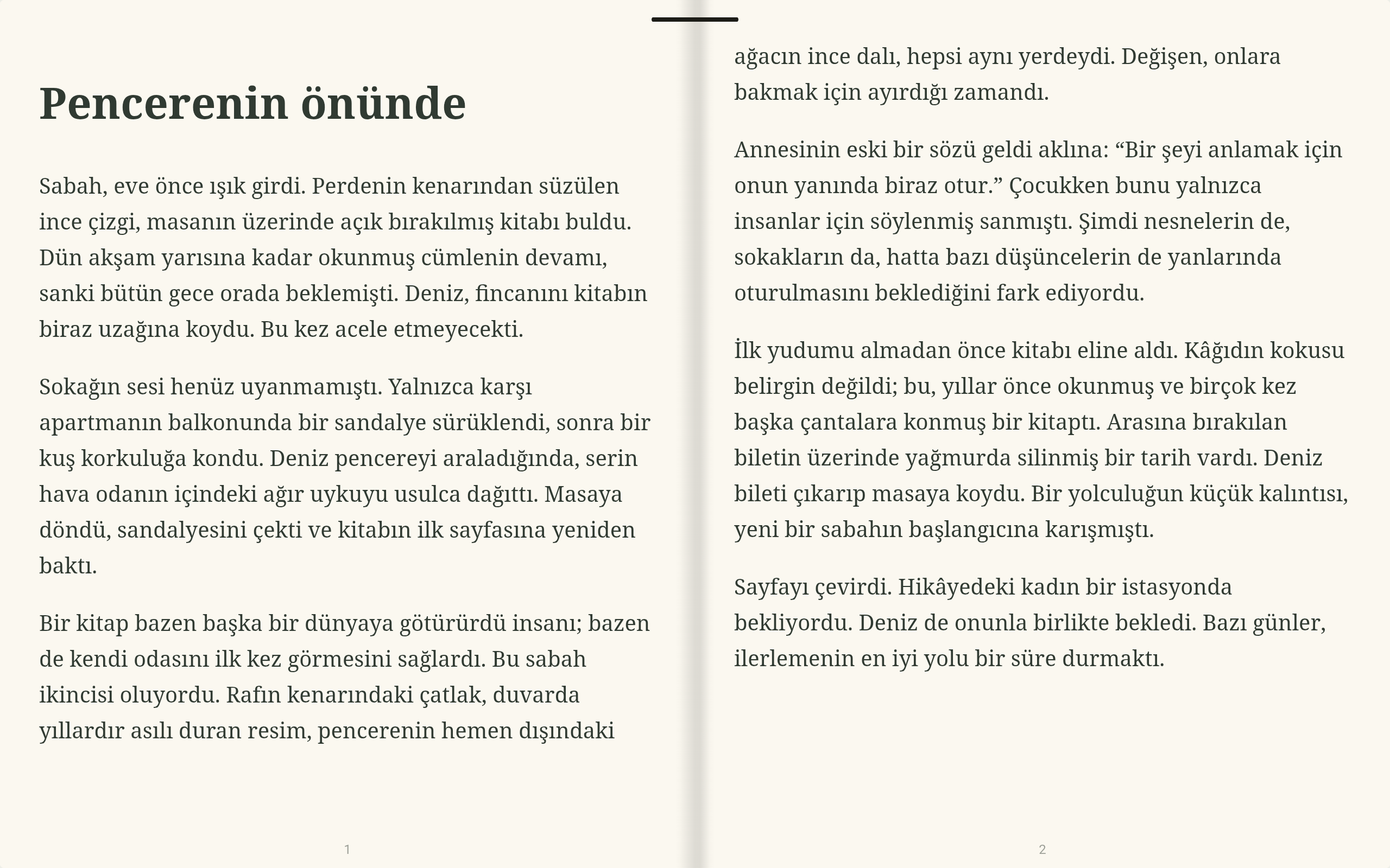Yaprak tablette çift sayfa okuma görünümü